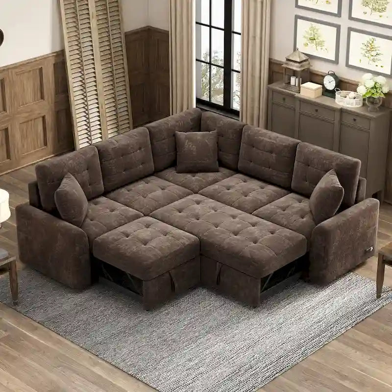 Roomfitters L-Shaped Pull-Out Sofa Bed with Wheels, USB Ports, and Power Outlets – Versatile Sleeper Sofa for Ultimate Living Room Comfort - image 3