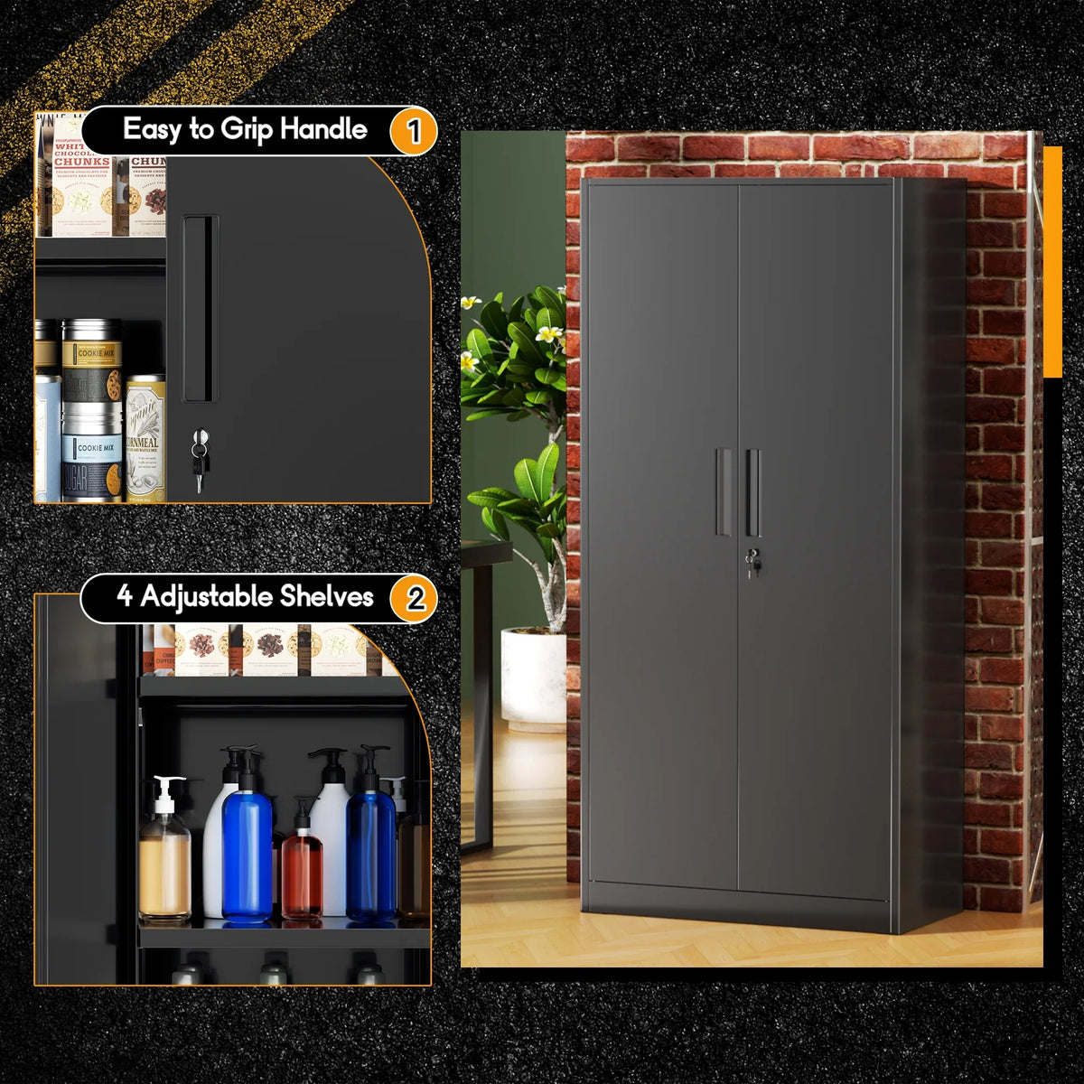 SOLAURA 71" Metal Garage Storage Cabinet with Locking Doors and Adjustable Shelves for Home, Office(Black) - image 13