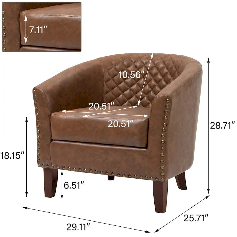 Ethan Barrel Accent Chair in PU Leather with Nailhead Detailing - image 13