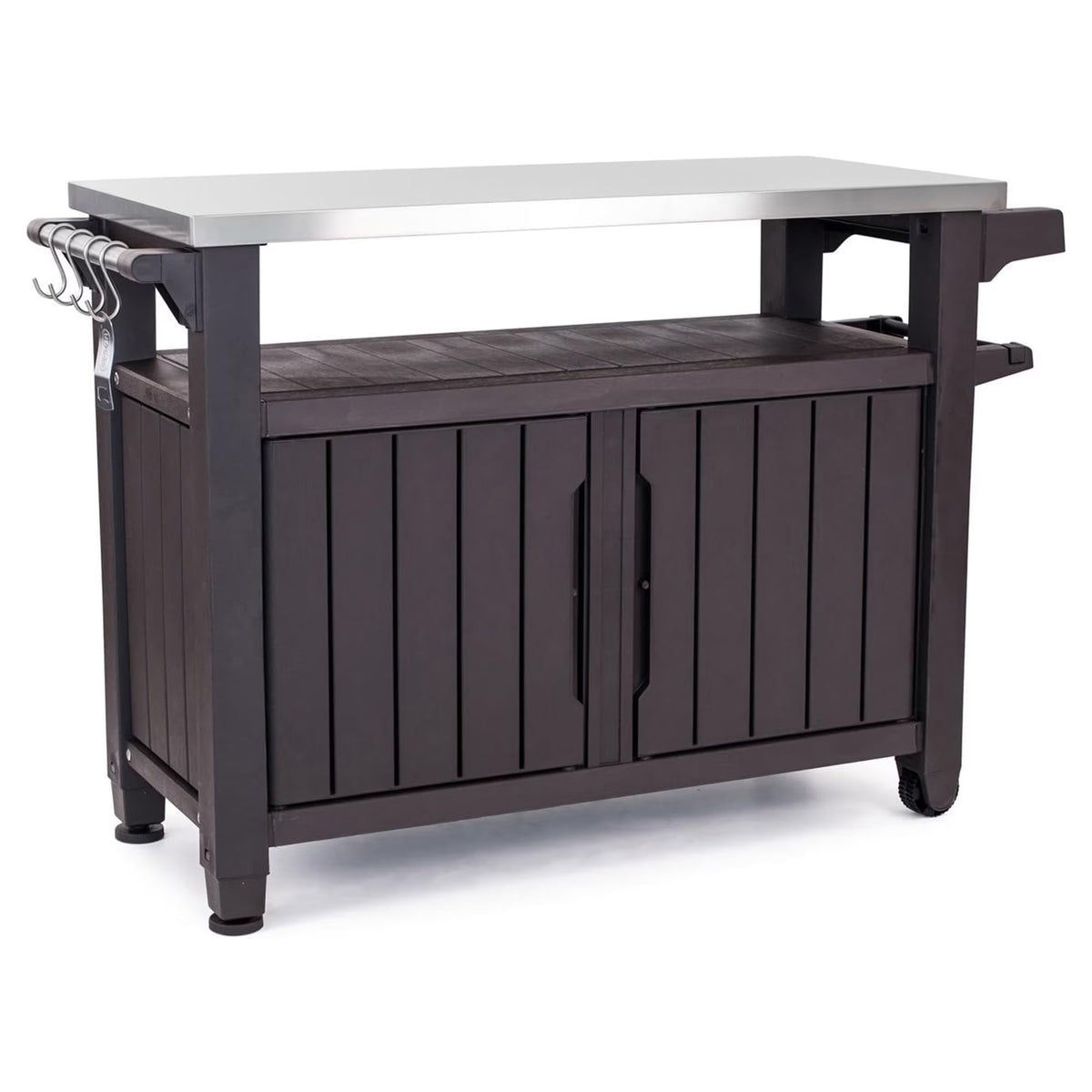 Keter Unity XL Outdoor Durable Kitchen Rolling Bar Cart with Storage Cabinet, Brown - image 1