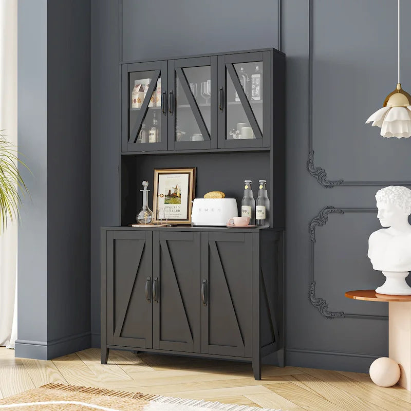 Spacious Kitchen Pantry Storage Cabinet Featuring Glass Doors - image 7