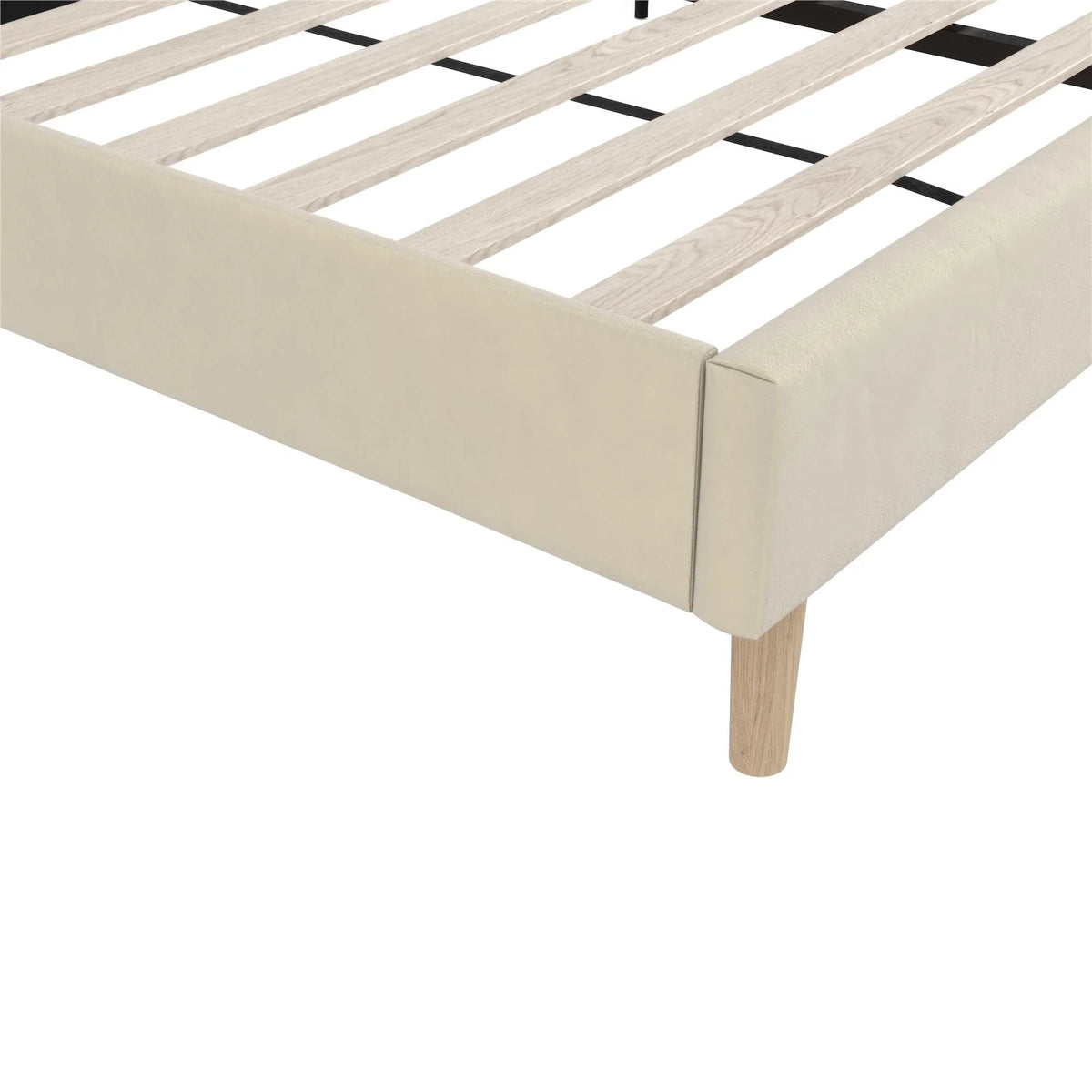 Mainstays Kelsey Upholstered Platform Bed Frame with Tufted Wingback Headboard, No Box Spring Required, Queen, Cream Velvet - image 10