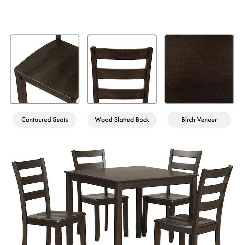 Denhour DH Basic Traditional Solid Wood 5-Piece Dining Set - image 8