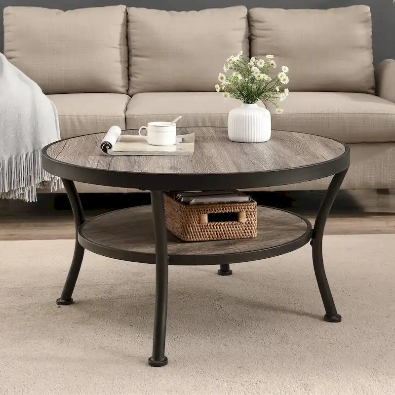 Myhozm Industrial Round Metal Coffee Table with Shelf – Perfect for Living Room, Home Office, and Bedroom - image 5