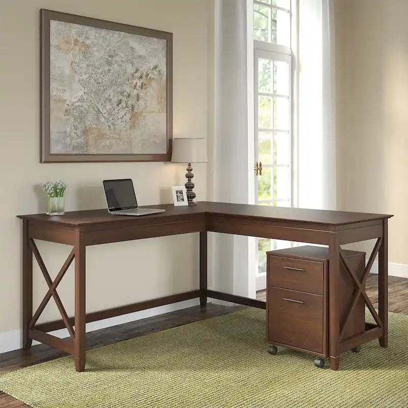 Bush Furniture Key West 60-Inch L-Shaped Desk with Rolling File Cabinet - image 1
