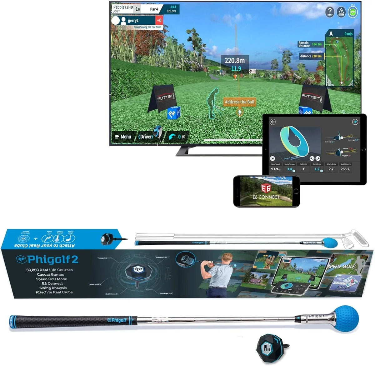 Home Golf Game Simulator: Enjoy Interactive Golf with Motion Sensor & Swing Stick for Indoor & Outdoor Fun 38,000+ Courses Worldwide, Compatible with Android, iOS, App & E6 Connect - image 3