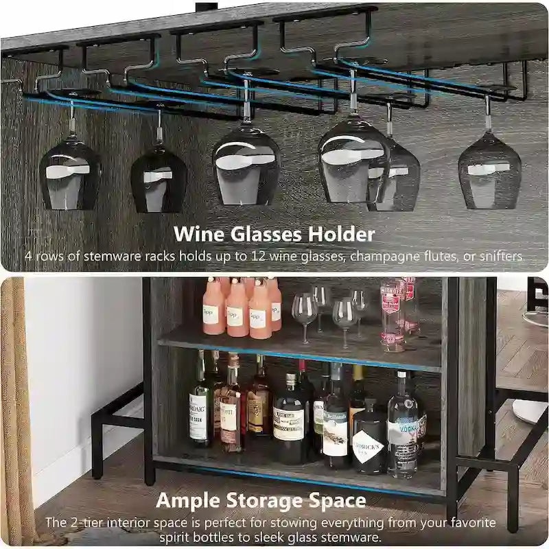 Home Bar Cabinet with Wine Storage Shelves Glass Rack and Footrest - image 9