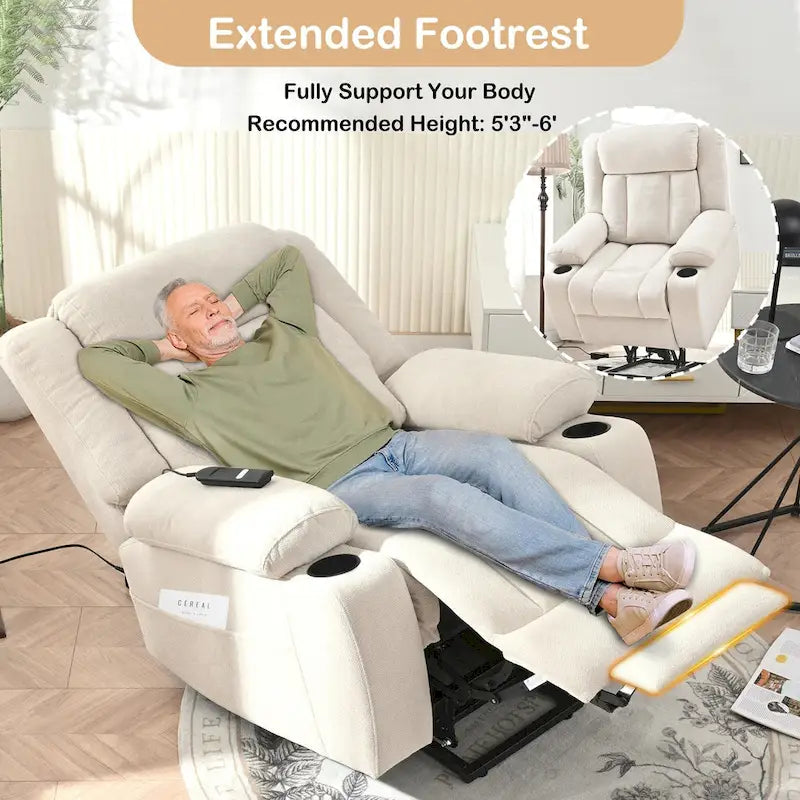 Elevated Recliner Chair for Seniors - Fabric Lift Chair with Extended Footrest, Dual Cup Holders, Side Pockets, and Remote Control - image 3
