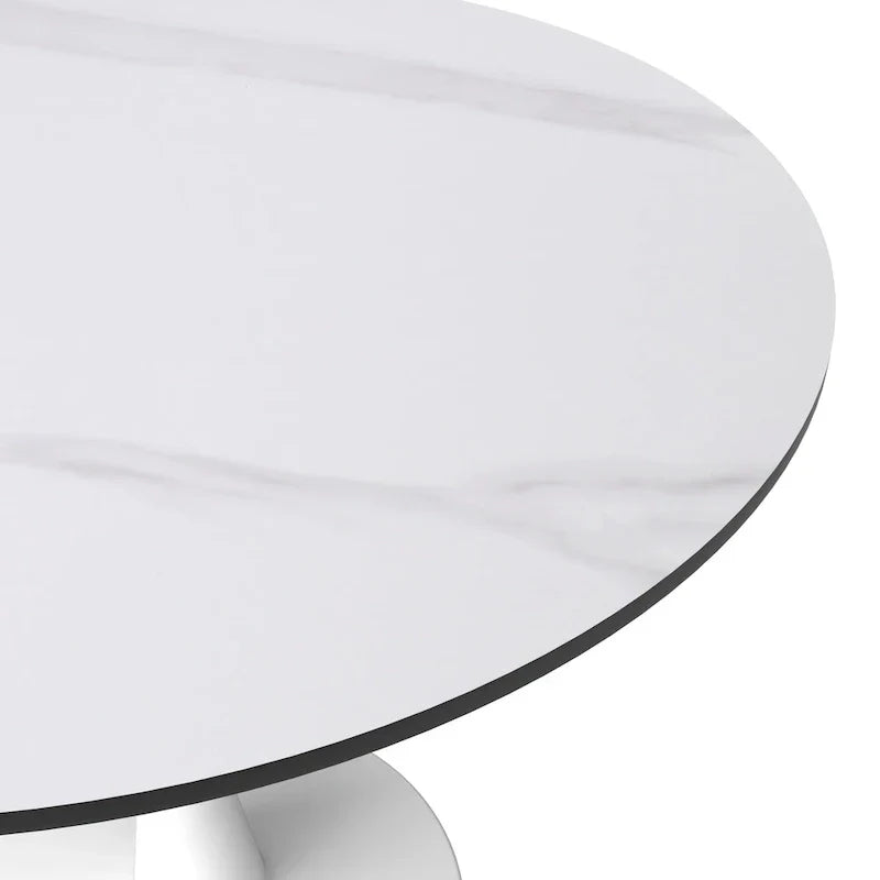 Bristol 35-Inch Round Dining Table for 4 with Sintered Stone Top and White Stainless Steel Pedestal Base - image 21