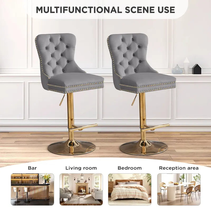 Contemporary Adjustable Thick Upholstered Swivel Counter Bar Stools - image 11