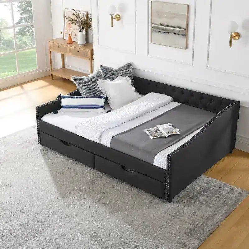 Upholstered Tufted Queen Size Daybed Sofa Bed with Storage Drawers - image 20