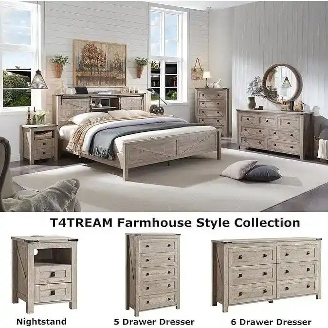 Farmhouse Full Bed Frame with Storage Shelves and Built-in Charging Station - image 35