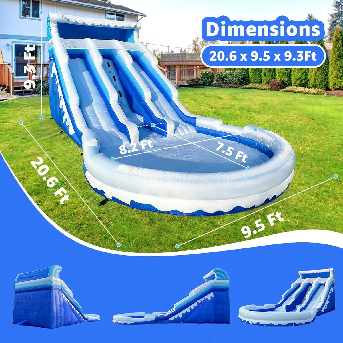 Large Inflatable Water Slide Swimming Pool Play Center, Commercial Grade Lightweight Premium Water Slide Bounce House 20.6x9.5x9.3Ft for Kids and Adults (with Blower) - image 2