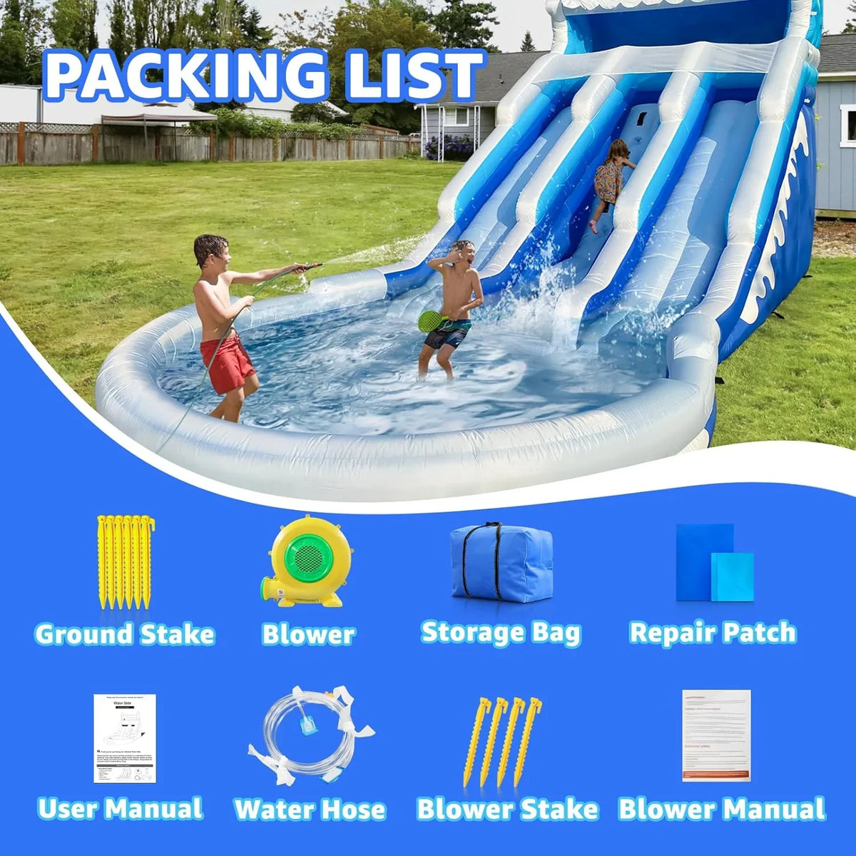 Large Inflatable Water Slide Swimming Pool Play Center, Commercial Grade Lightweight Premium Water Slide Bounce House 20.6x9.5x9.3Ft for Kids and Adults (with Blower) - image 6
