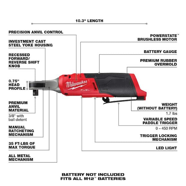 M12 FUEL 12V Lithium-Ion High Speed 3/8 in. Ratchet w/ (1) 1/4 in. Right Angle and (1) 1/4 in. Straight Die Grinder - image 3