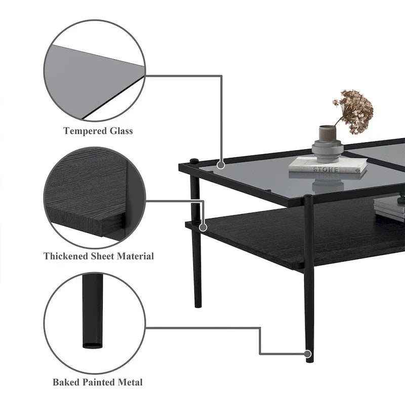 Modern Rectangular Coffee Table with Tempered Glass Surface for Living Room - image 7