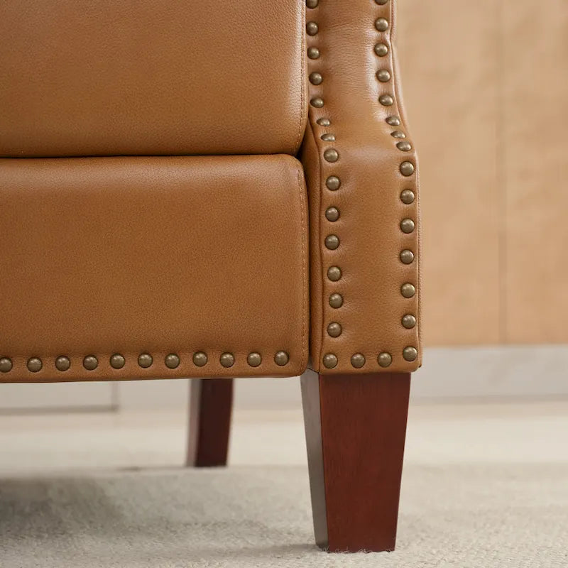 Authentic Leather Pushback Recliner with Adjustable Seat Back and Sturdy Wooden Legs - image 16