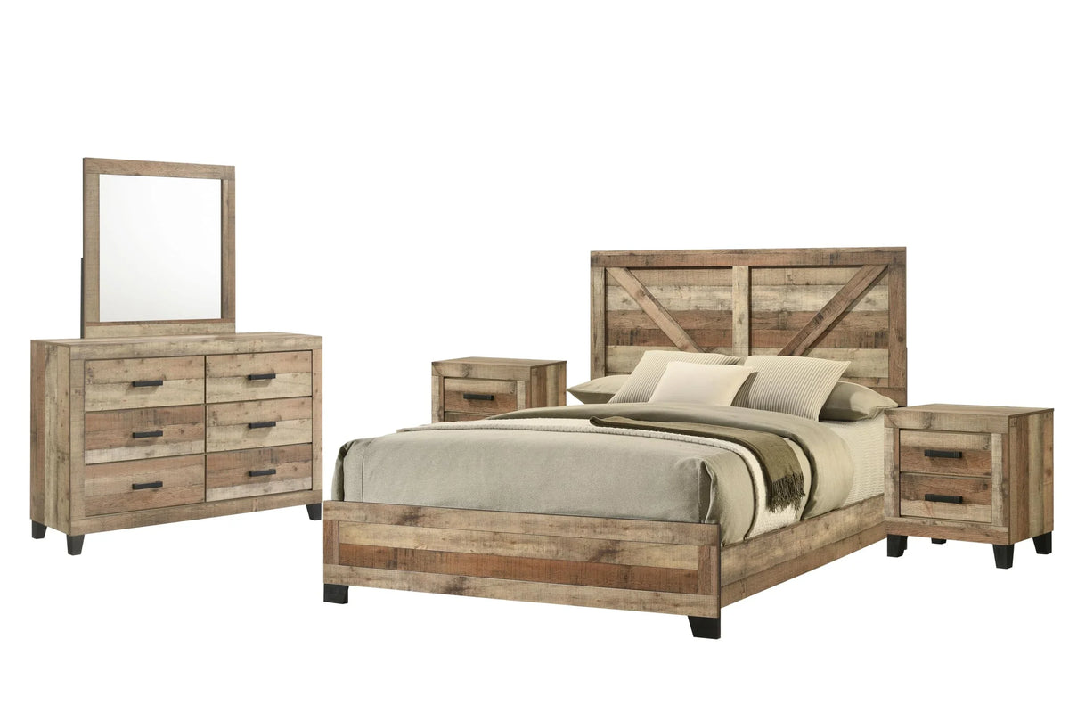 Kings Brand Furniture Biloxi Farmhouse Classic 5-Piece Bedroom Set - Bed Frame with Headboard, Dresser, Mirror and 2 Nightstands (King) - image 3