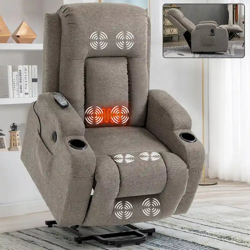 Lazy Boy Power Lift Recliner Chair, Modern Single Motor Massage Sofa Chair with Lumbar Heating, USB Charging Port, Cup Holders - image 19