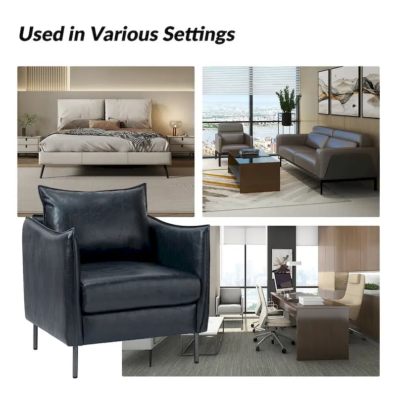 Set of 2 Jaime Modern Vegan Leather Accent Chairs with Metal Legs by HULALA HOME - image 34