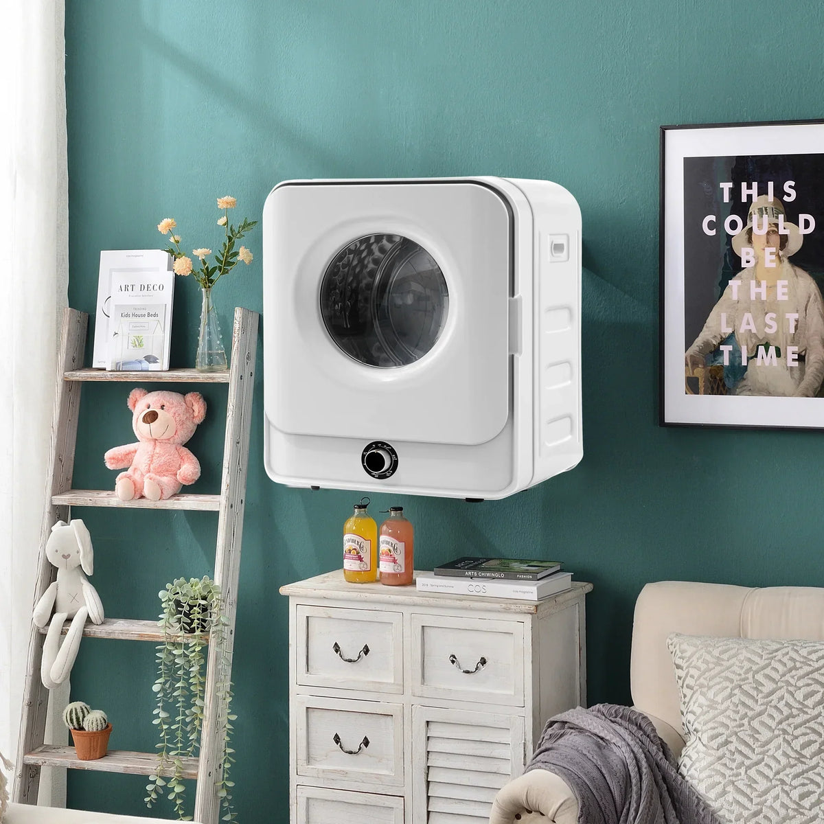 1.95 Cu.ft Front Load Clothes Dryer, Portable Compact Dryer 830W, 5 Drying Modes, Stainless Steel Drum, with Overheat Protection, Dust Removal, Deodorization and Lint Removal Functions, White - image 7