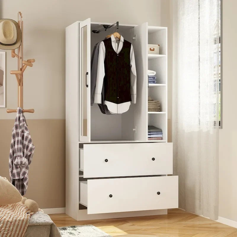 Modern Wardrobe Armoire with Mirror Door Drawers and Shelves - image 7