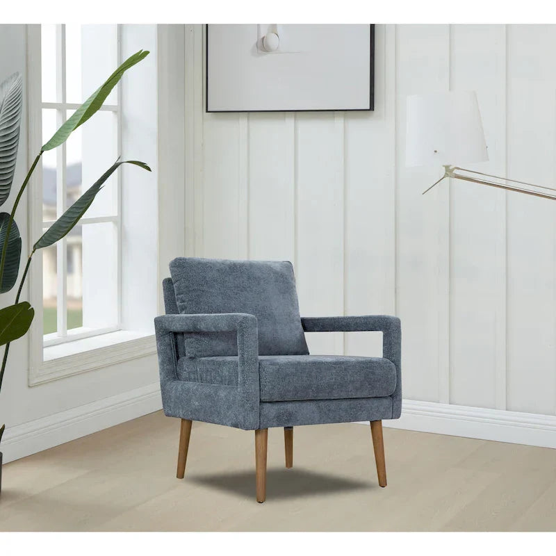 Soft Cushion Blue Chenille Upholstered Armchair - 25.98" Height - image 10