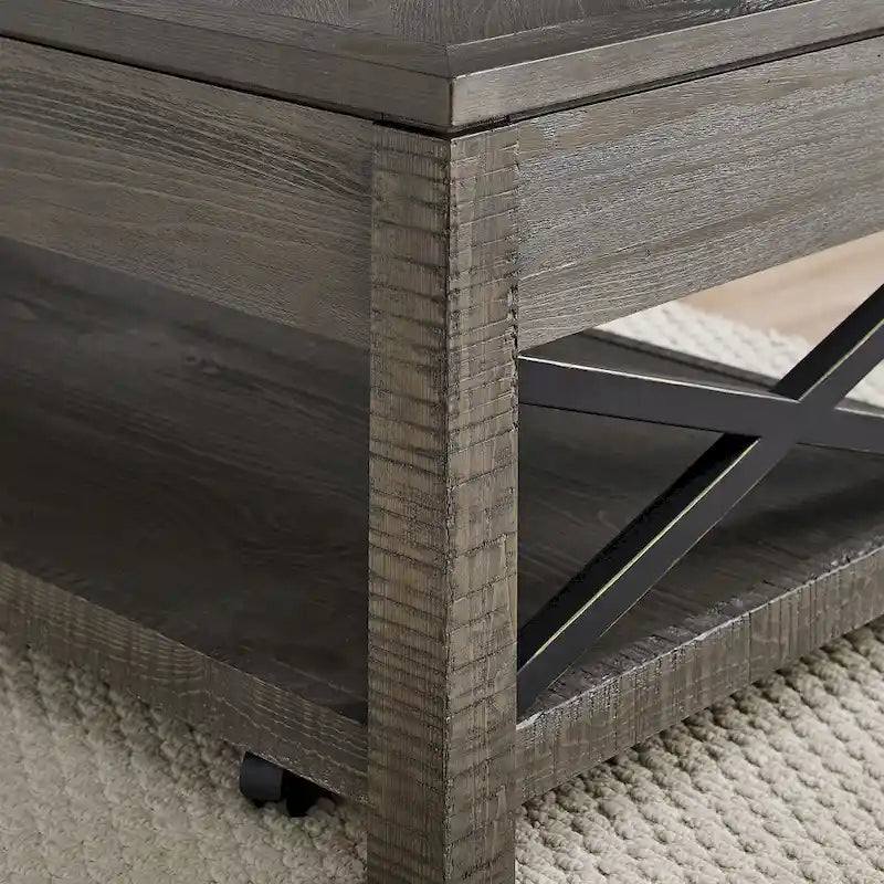 Lift Top Coffee Table with Hidden Storage and Shelf - image 4