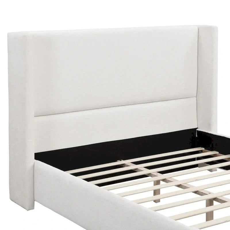 Upholstered Platform Bed with Wingback Headboard and Slat Support - image 6