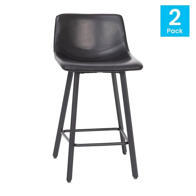 Pair of Armless Upholstered Metal Counter Stools - image 7