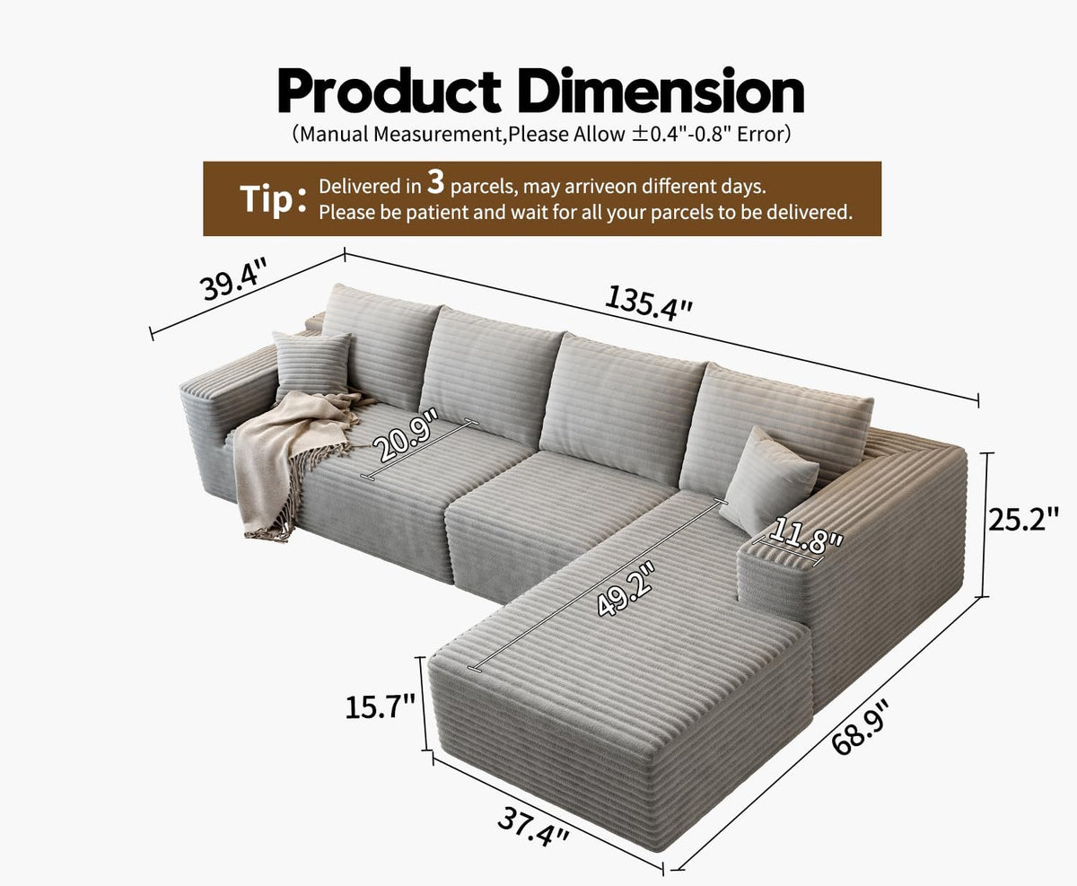 107.5" Cloud Modular Sectional Sofa Couch with L-Shape Chaise,Modern Minimalist Upholstered Couches for Living Room Bedroom,Deep Seat Corner Couch .No Assembly Required (Black,Left Facing Chaise) - image 71