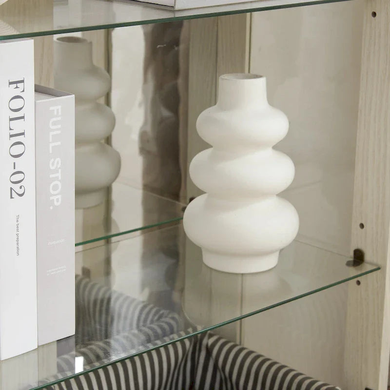 Illuminated Glass Curio Display Cabinet with Adjustable Shelves, Double Doors, and Drawer - Glass Wine Storage Solution - image 11