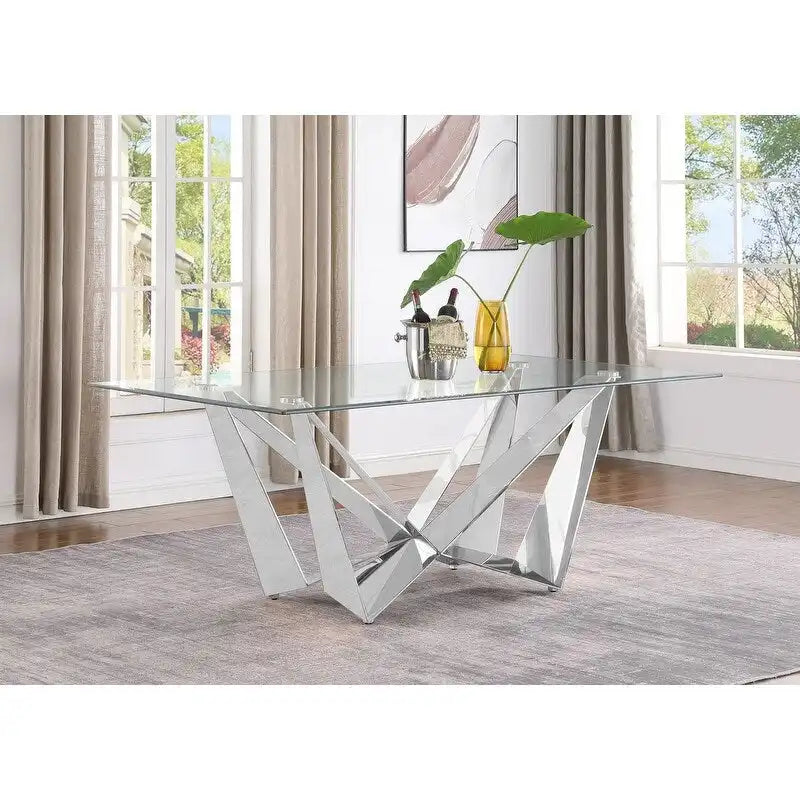 Glass Dining Table with Tempered Top and Stainless Steel Base - image 1