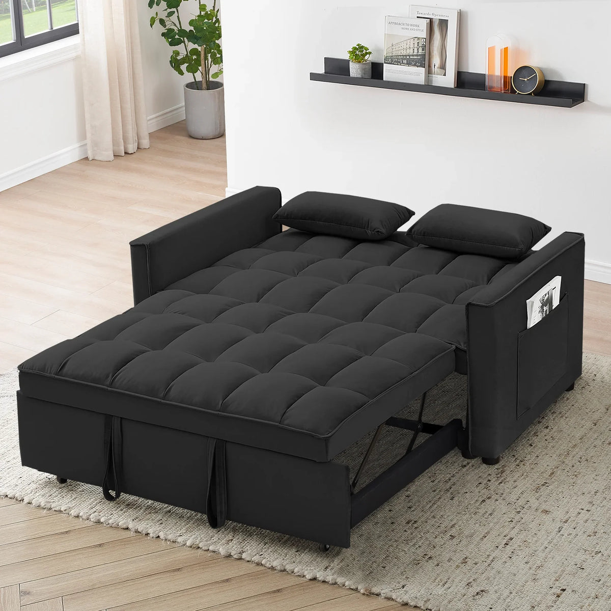 55 in Convertible Futon Sofa Bed, Modern Loveseat Sleeper Sofa Couch with Pull - Out Sofa Bed for Living Room, Small - image 4