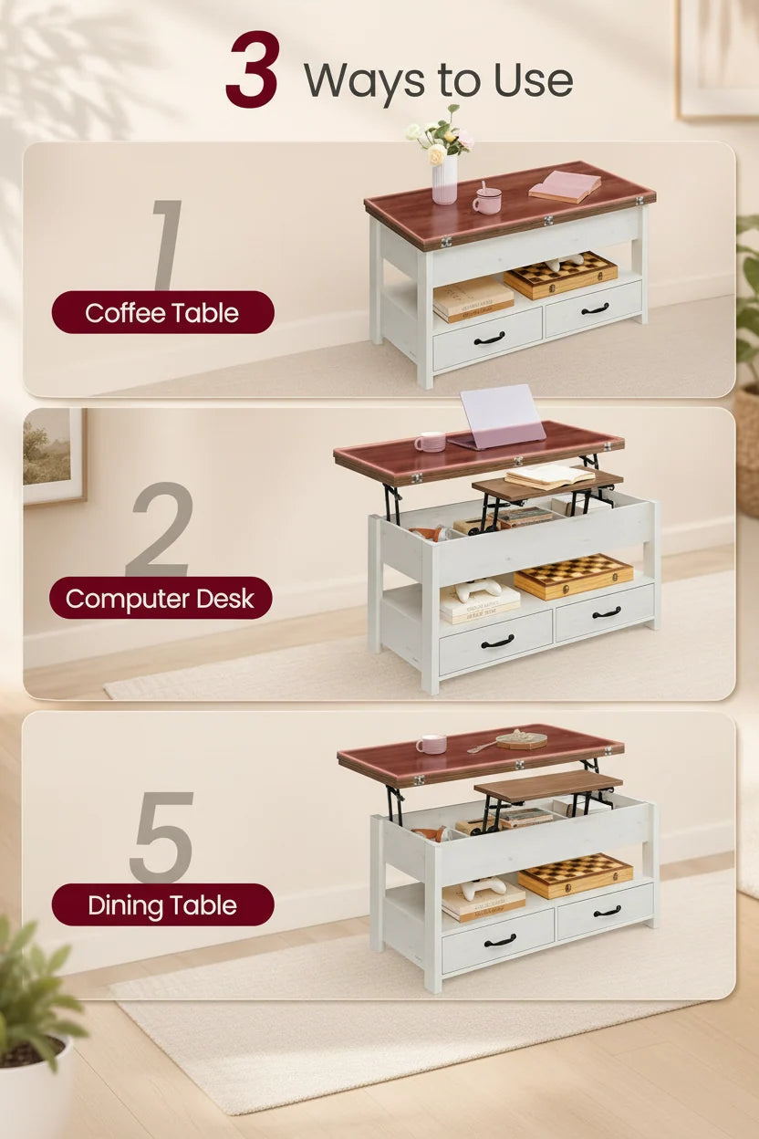 Honey Brown Lift Top Coffee Table With Drawers - image 3