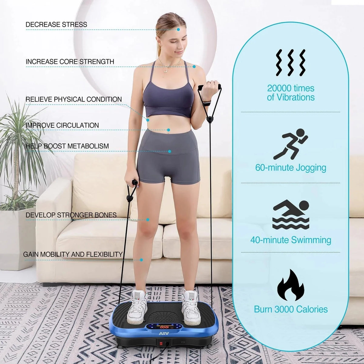 Vibration Plate Fitness Platform Exercise Machine Vibrating Lymphatic Drainage Shaking Full Body Shaker Workout Vibrate Stand Shake Board Sport Gym for Weight Loss Fat Burner for Women Men - image 19