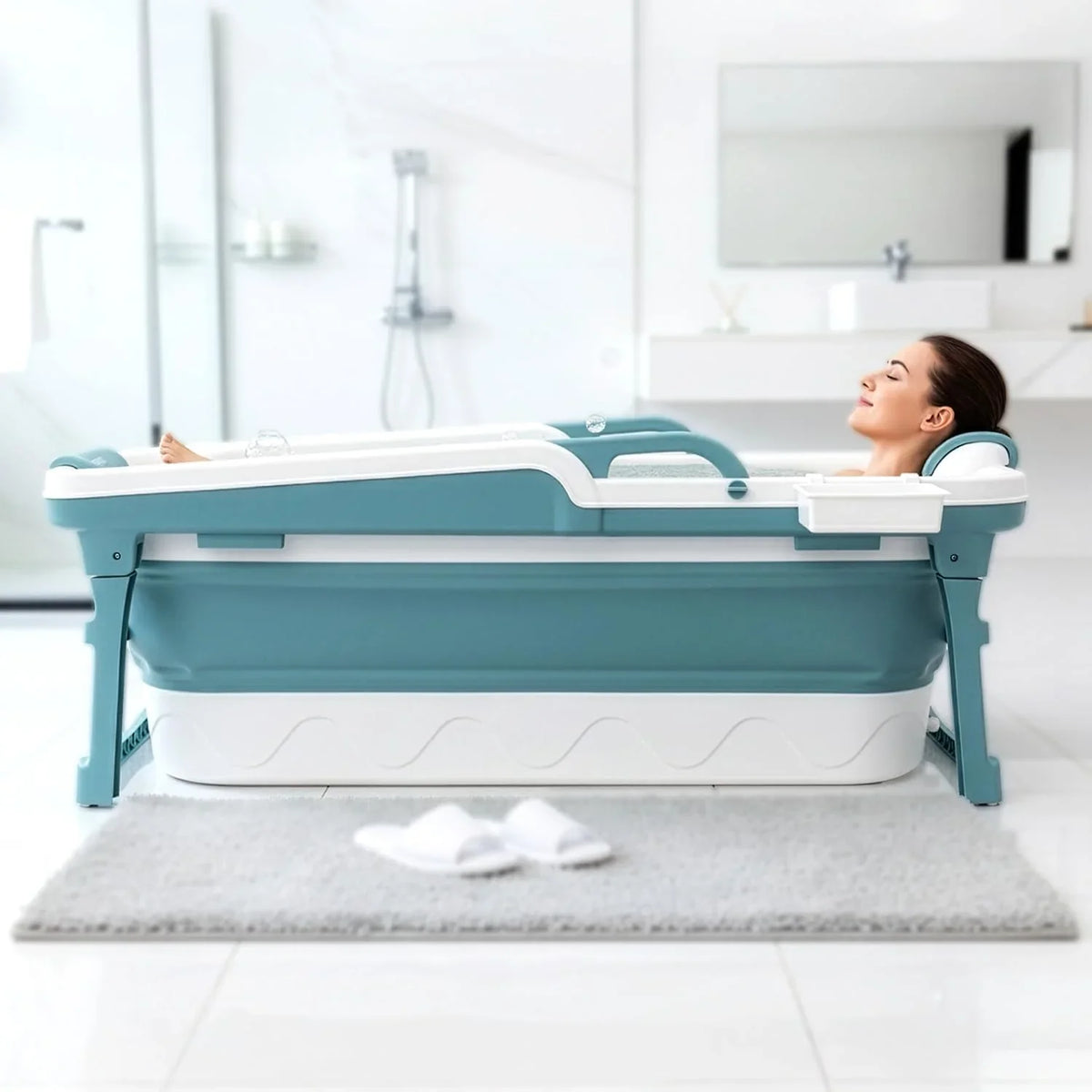 Serenelife 59 inch Portable Bathtub for Adults Large Foldable Ice Bath Tub Hot Spa Soaking Tub - image 2