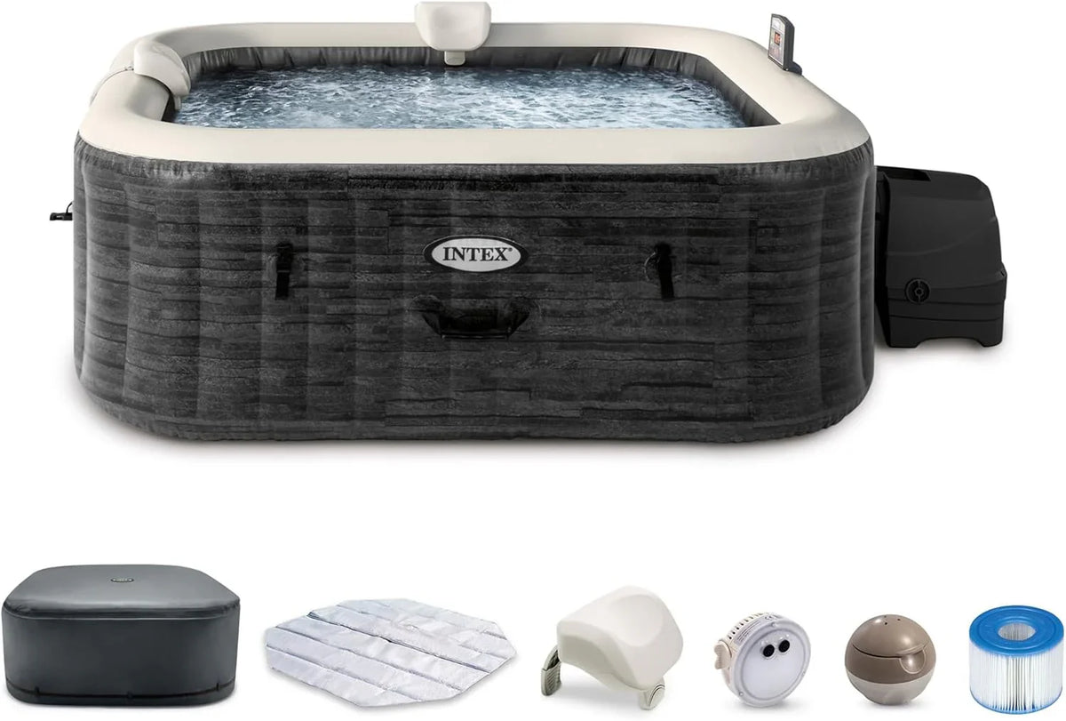 INTEX PureSpa Greystone Deluxe 4 Person Square Inflatable Hot Tub, Bubble Massage Spa - image 3