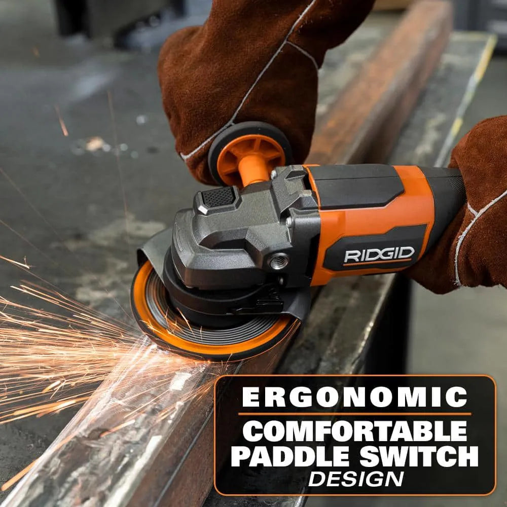 RIDGID 18V Brushless Cordless 4-1/2 in. Paddle Switch Angle Grinder with (2) 4.0 Ah Batteries, Charger, and Bag R86047B-AC93044SBN - image 4