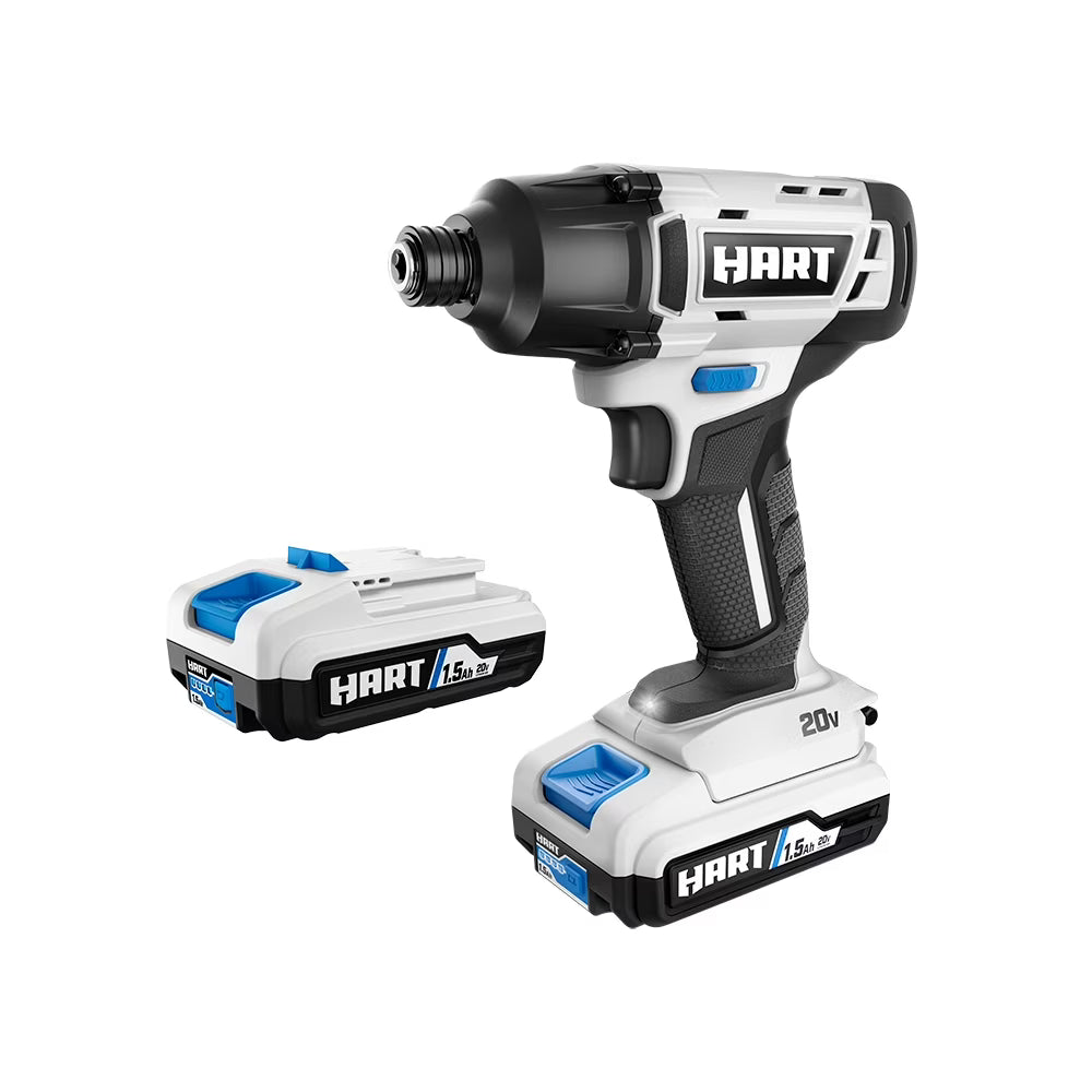 HART 20-Volt Cordless 1/4" Hex Chuck Impact Driver Kit, (2) 1.5Ah Lithium-Ion Batteries, Gen 2 - image 1