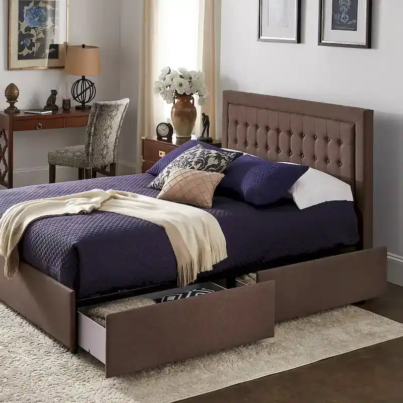 iNSPIRE Q Classic Arlert Tufted Linen Headboard Storage Platform Bed - image 1