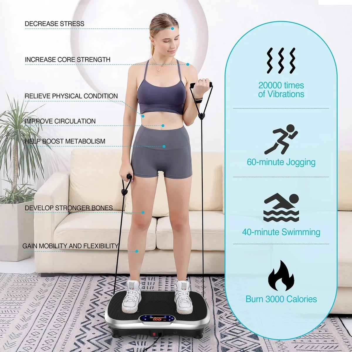 Vibration Plate Fitness Platform Exercise Machine Vibrating Lymphatic Drainage Shaking Full Body Shaker Workout Vibrate Stand Shake Board Sport Gym for Weight Loss Fat Burner for Women Men - image 27