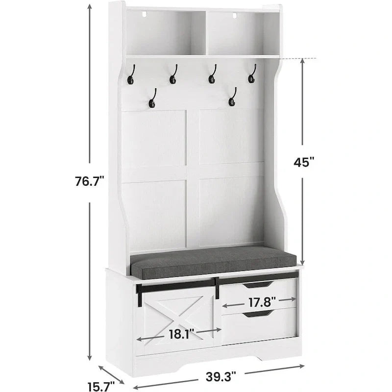 Barn Door Hall Tree with Bench and Shoe Storage Coat Rack - image 3