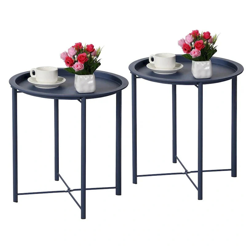 Javlergo Set of 2 Folding Round Steel TV Tray Tables - Compact Side Tables, No Assembly Needed - Dimensions: 18.5 x 18.5 x 19.7 in - image 21