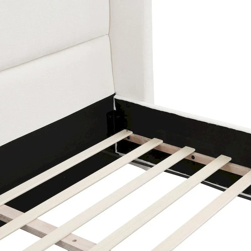 Upholstered Platform Bed with Wingback Headboard and Slat Support - image 7