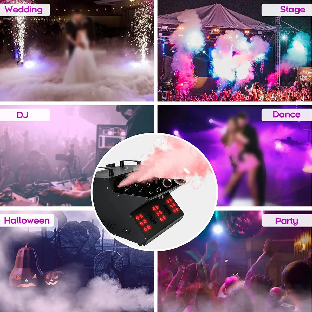 TC-Home 3 IN 1 Stage Fog Bubble Machine with 18 RGB LED light DMX Stage Lighting Fogger Effect w/ 2 Bubble Fans - image 7