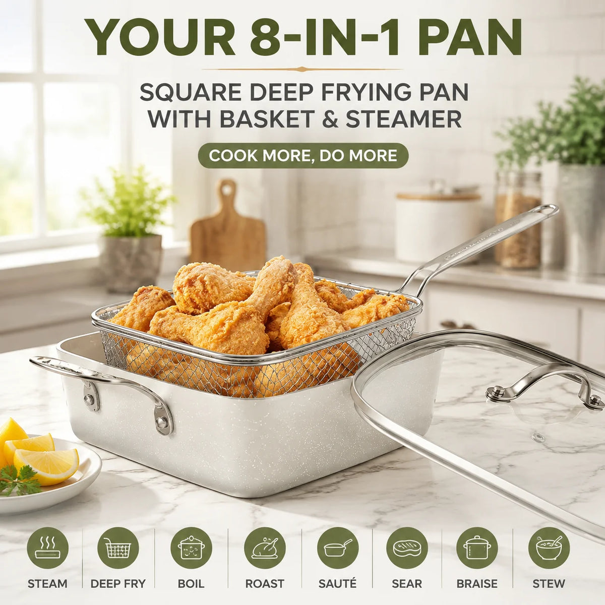 20Pcs Ceramic Nonstick Cookware Set Complete Pots and Pans with Bakeware Steamer Deep Frying Pan Set Beige - image 3