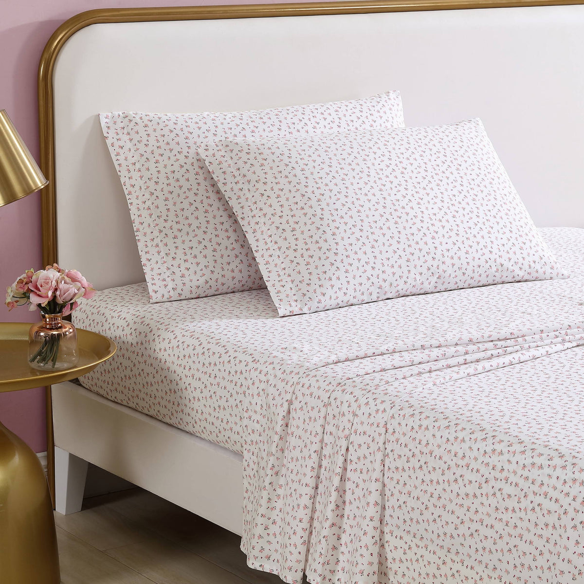 Betsey Johnson Baby Buds Pink Cotton Percale Queen Sheet Set - image 1