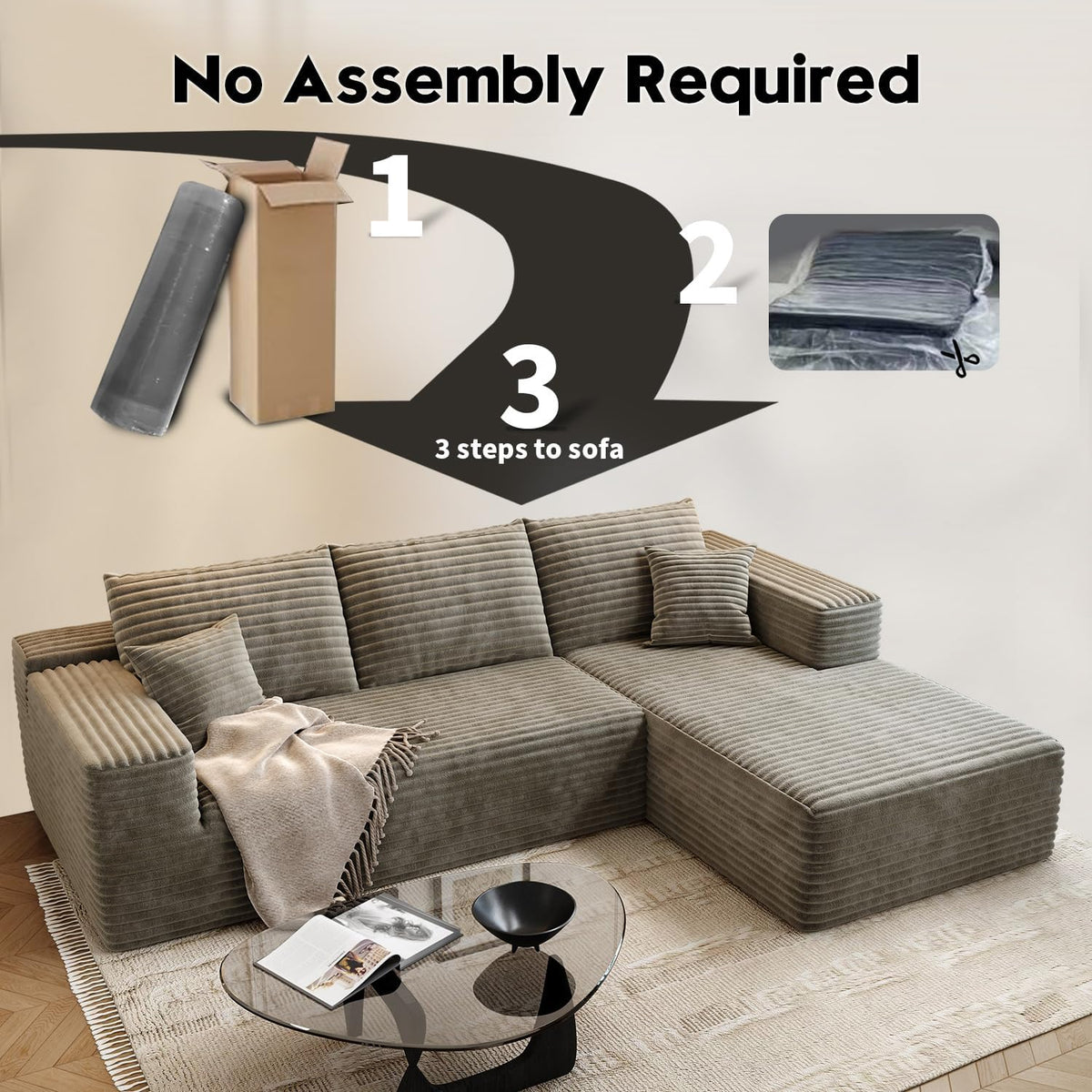 107.5" Cloud Modular Sectional Sofa Couch with L-Shape Chaise,Modern Minimalist Upholstered Couches for Living Room Bedroom,Deep Seat Corner Couch .No Assembly Required (Black,Left Facing Chaise) - image 99