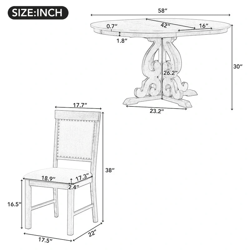 Vintage White 5-Piece Wooden Dining Set with Extendable Table and 4 Chairs - image 5